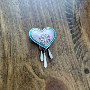 Vintage Sterling Silver Pink And Green Heart Pendant